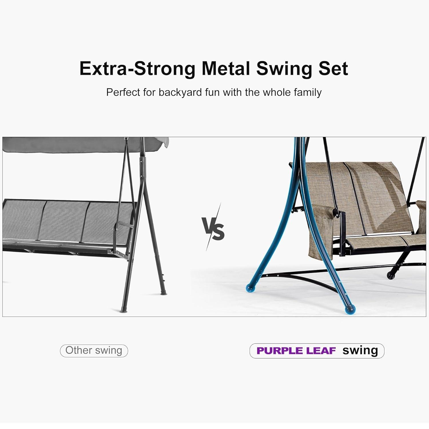 PURPLE LEAF 2-Seat Deluxe Outdoor Patio Porch Swing with Weather Resistant Steel Frame, Adjustable Tilt Canopy, Beige