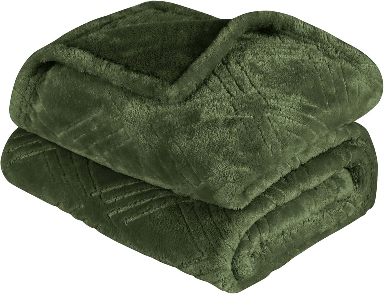 King Green Diamond Pattern Fleece Faux Fur Blanket