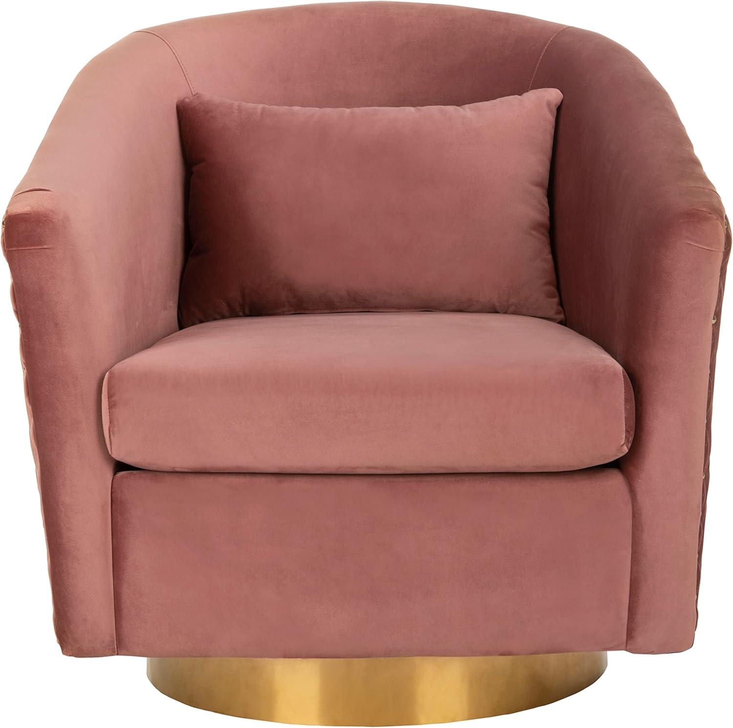 Dusty Rose Velvet Swivel Barrel Chair with Gold Accents