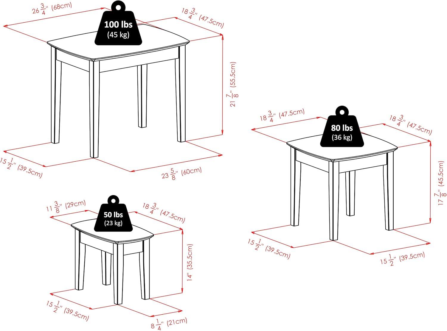 3pc Bradley Nesting Table Set - Antique Walnut - Winsome: Wood Frame, Living Room Accent Tables