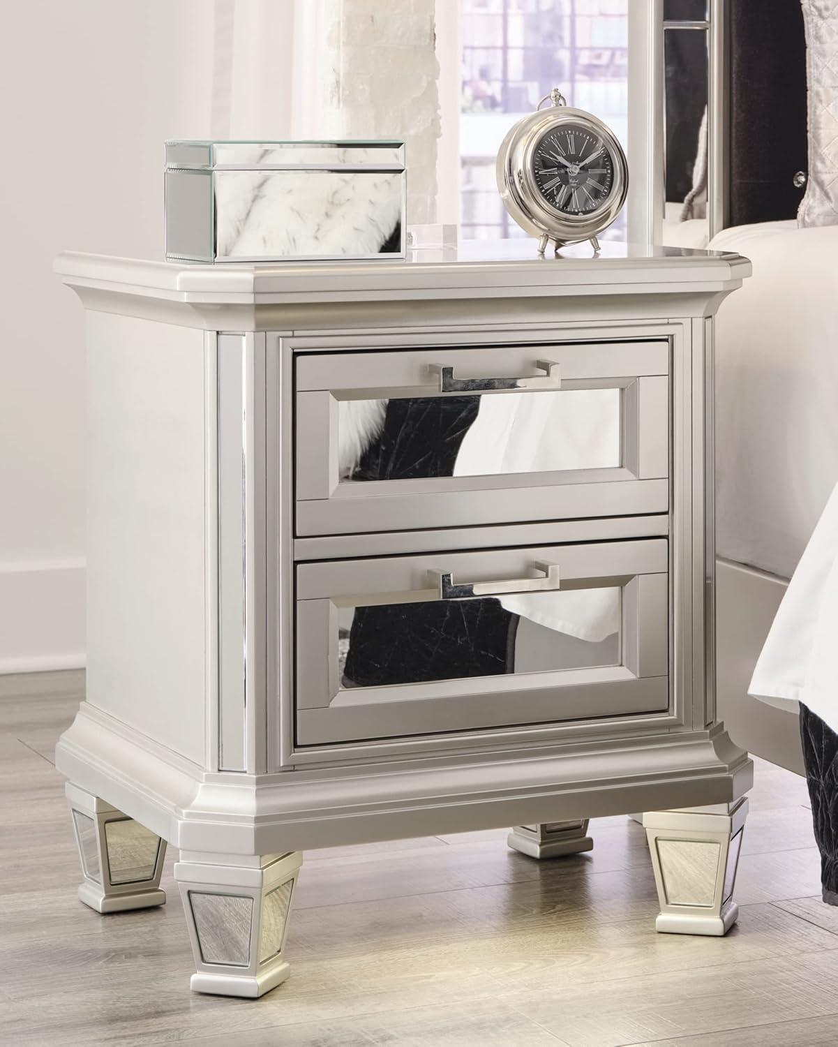 Lindenfield Contemporary 2-Drawer Silver Nightstand with USB Ports