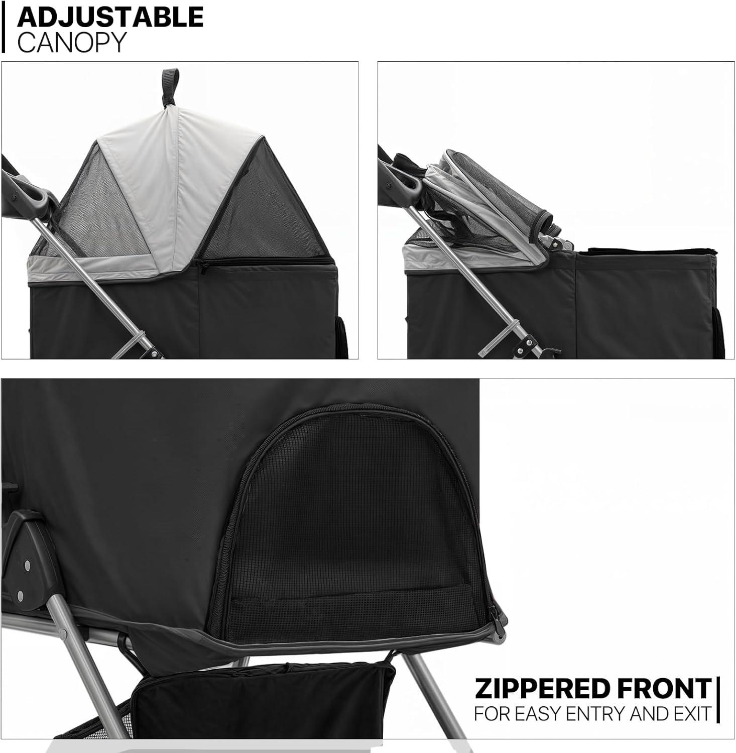 MoNiBloom Folding Pet Stroller, Foldable Dog Jogger Stroller with Detachable Carrier, Basket and Cup Holder