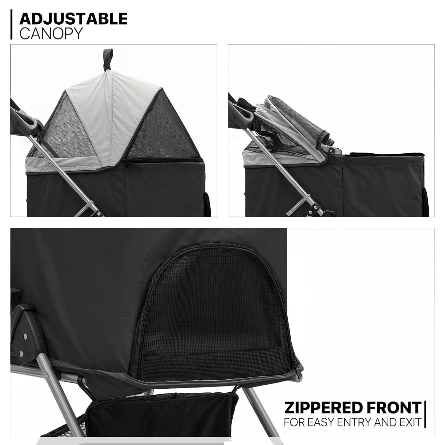 MoNiBloom Folding Pet Stroller, Foldable Dog Jogger Stroller with Detachable Carrier, Basket and Cup Holder