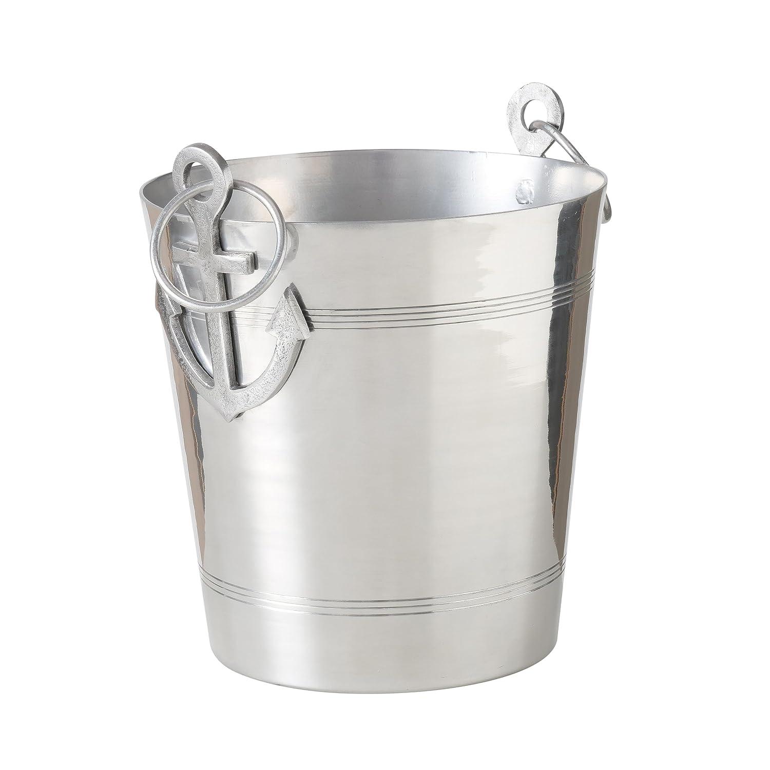 Anchors Ice Bucket, Luxury Wine Cooler with Handles and Loops, Aluminum, 12.25 Inches