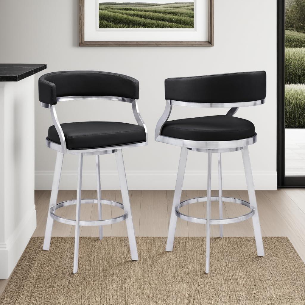26" Saturn Faux Leather Counter Height Barstool: Swivel, Low Back, Armen Living