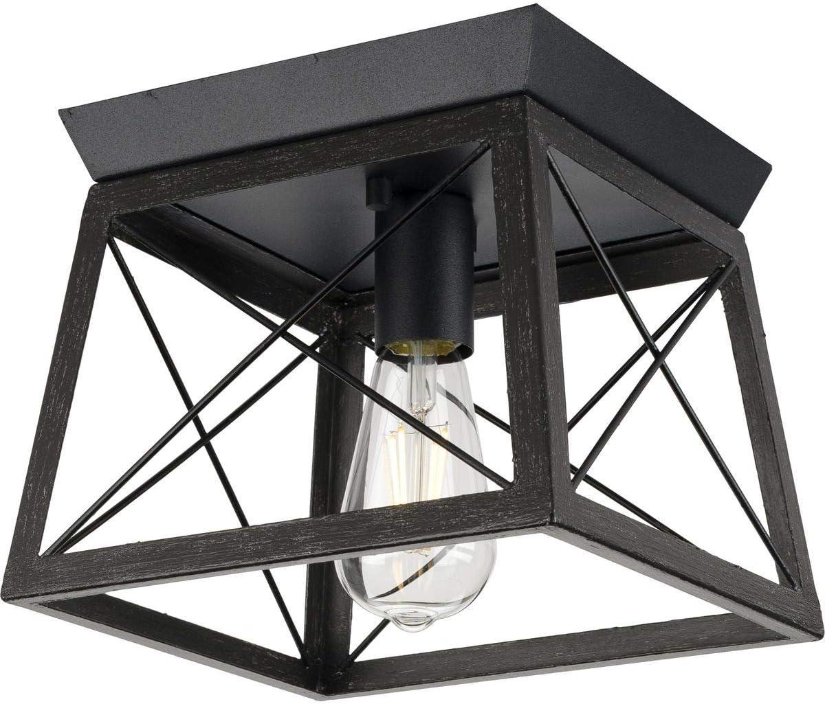 Progress Lighting Briarwood 1-Light Flush Mount, Textured Black, Faux-Painted Wood Enclosure