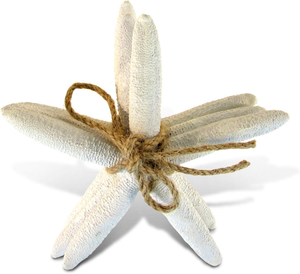 Puzzled White Starfish Tabletop Figurine with Rope, Intricate Meticulous Detail Resin Art Handcrafted Hand-painted Decoration Figure Nautical Ocean Sea Life Theme Home Accent Decor (3 Pc Set)