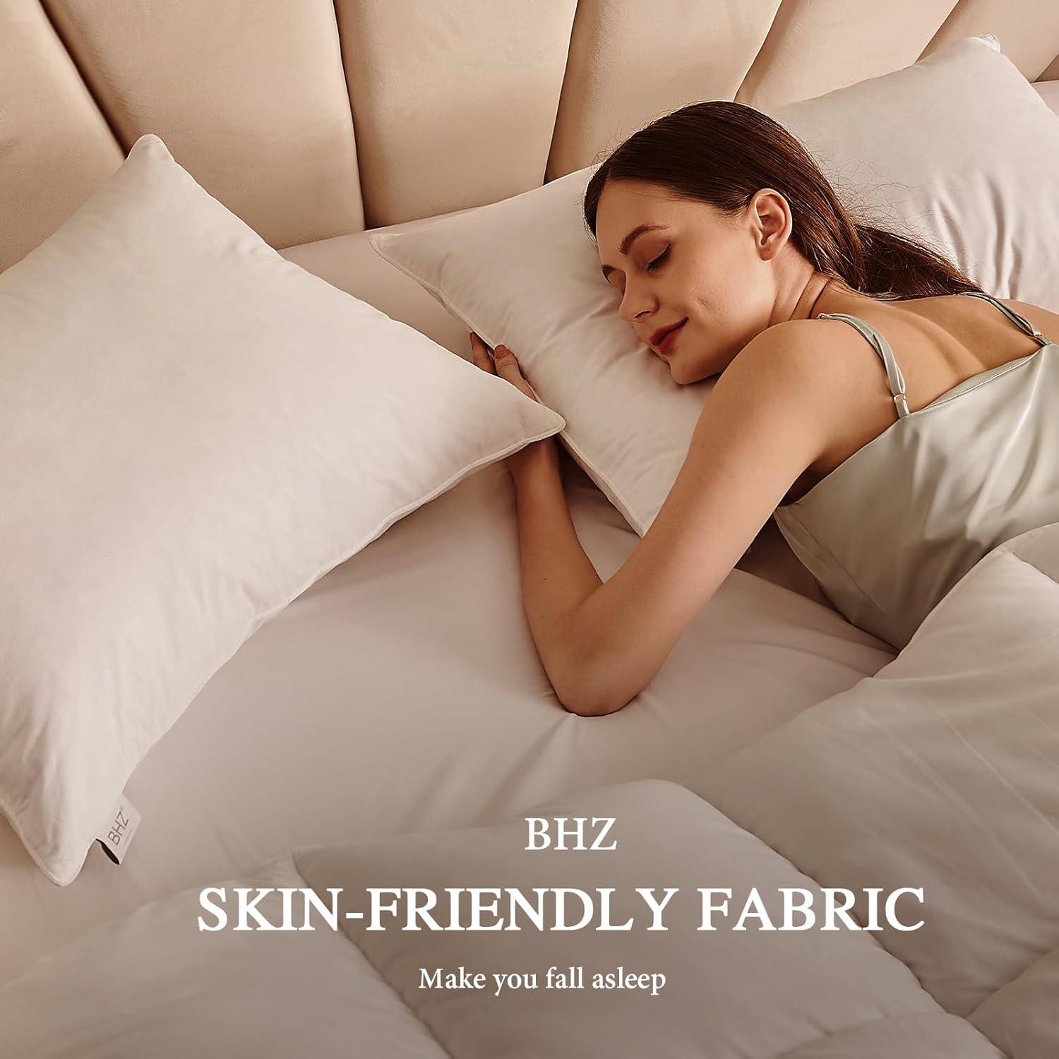 Goose Down and 400 Thread Count Premium Bed Pillow, Queen, White Queen (Pack of 2)