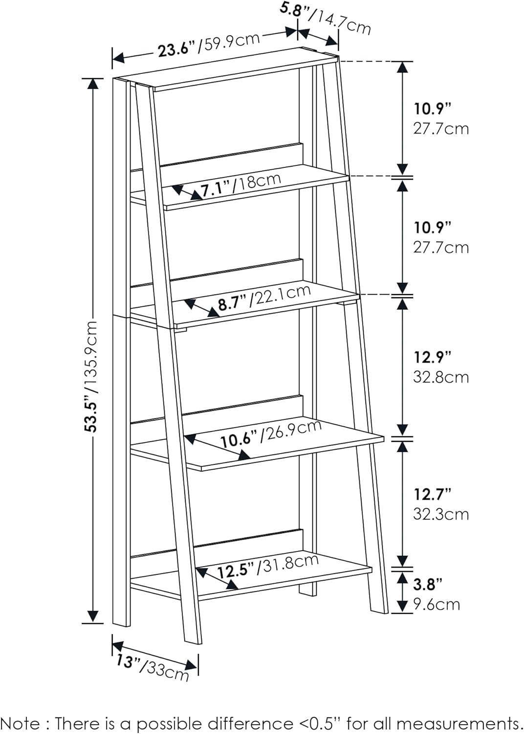 Furinno 5-Tier Ladder Bookcase Display Shelf, Espresso