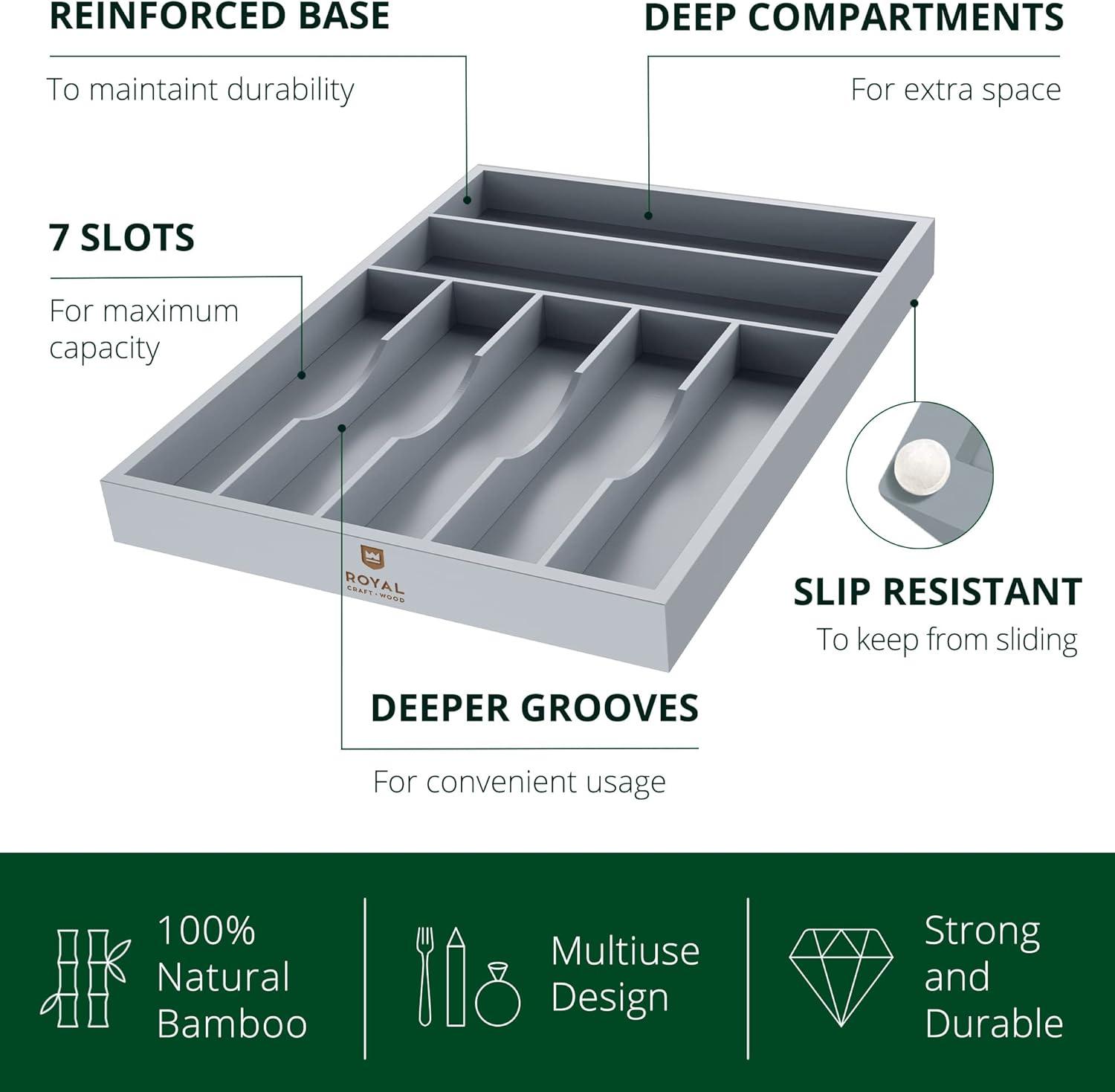 Expandable Silverware Drawer Organizer 7-9 Slots - Bamboo Utensil Organizer 17.5 x 13.5 - 20 - Royal Craft Wood