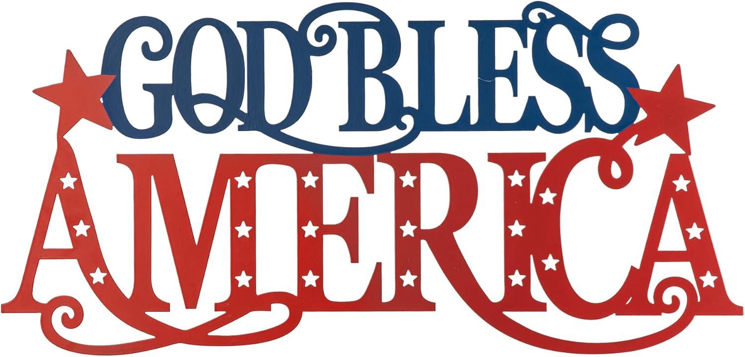 24" Red and Blue Iron Patriotic Wall Decor Sign