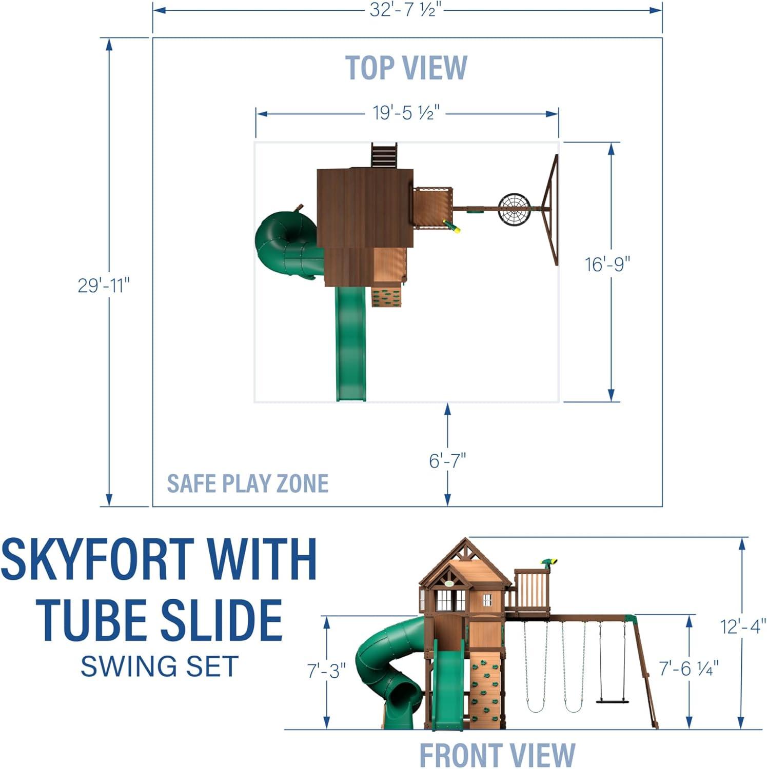 Skyfort Cedar Swing Set with Green Slides and Swings