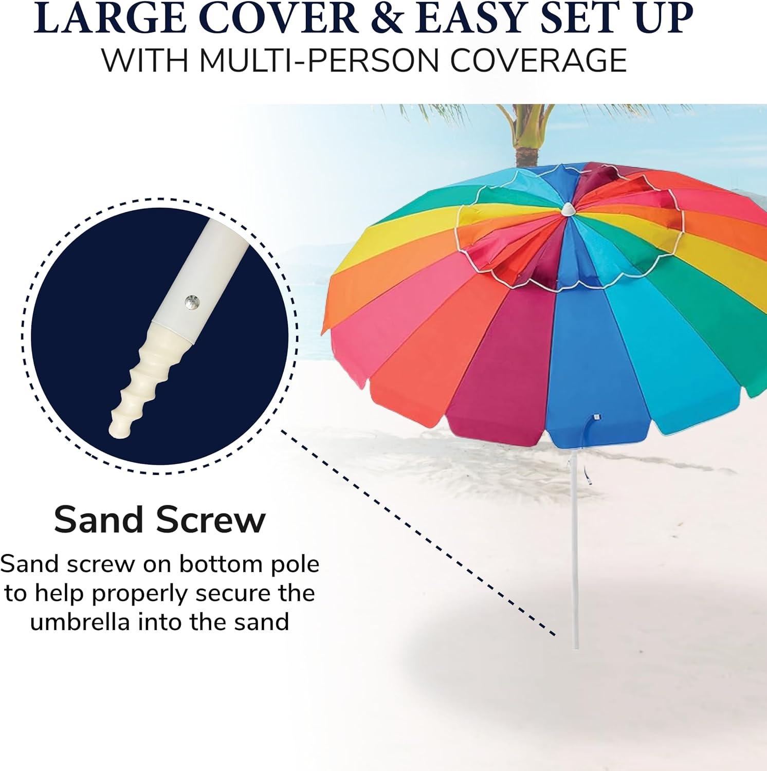 Caribbean Joe 8ft Beach Umbrella with UV Protection, Vented Canopy
