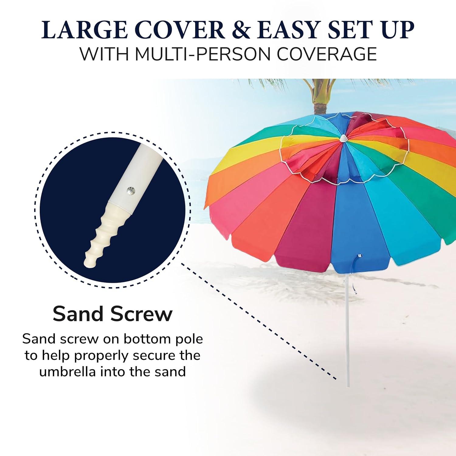 Caribbean Joe 8ft Beach Umbrella with UV Protection, Vented Canopy