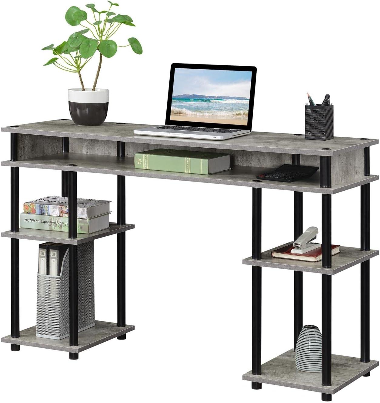 Convenience Concepts Designs2Go 30" Tall No Tools Student Desk with Shelves, Faux Birch/Black