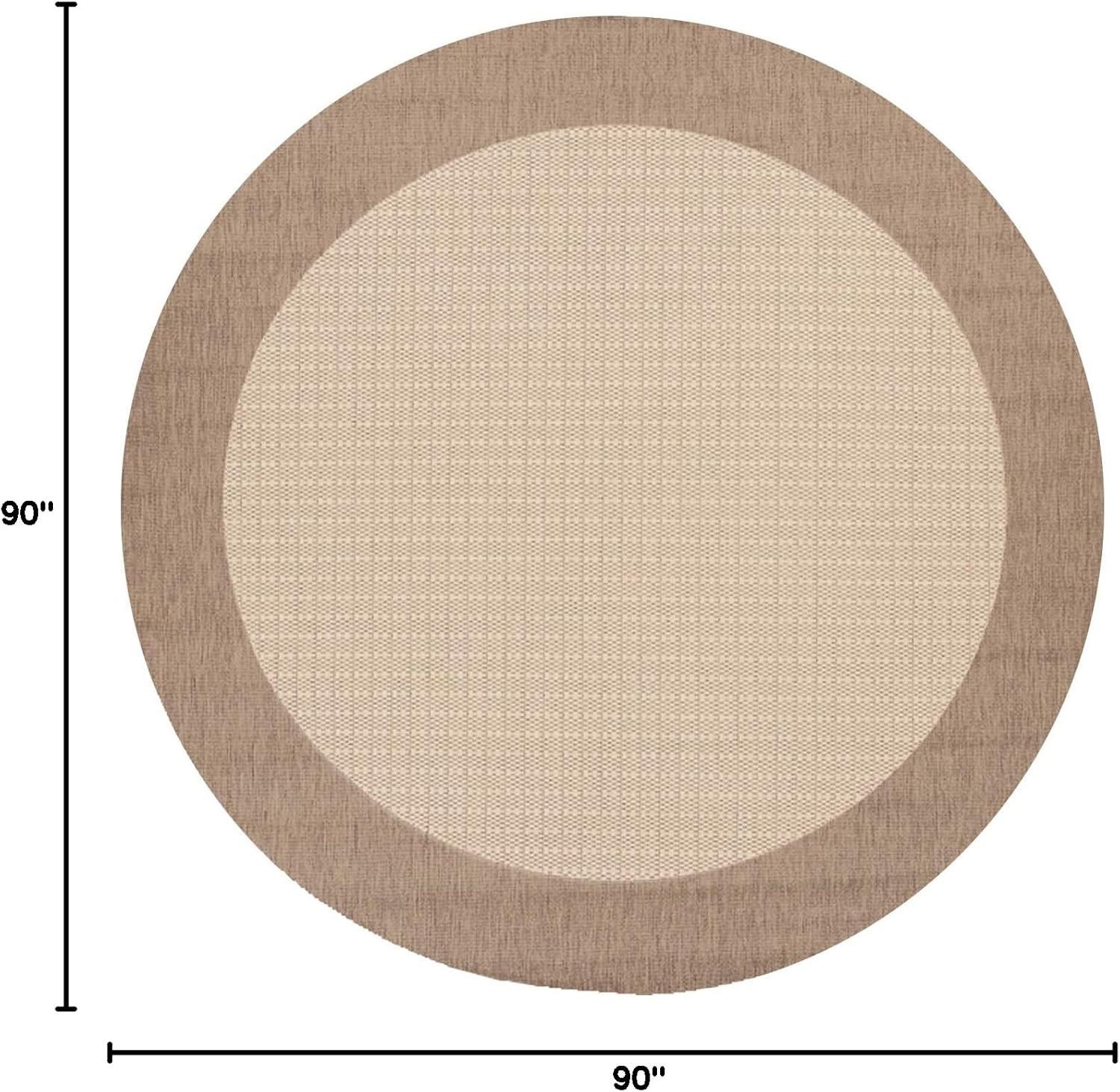 Couristan Recife Checkered Field Indoor / Outdoor Area Rug, Natural- Cocoa, 7'6" Round