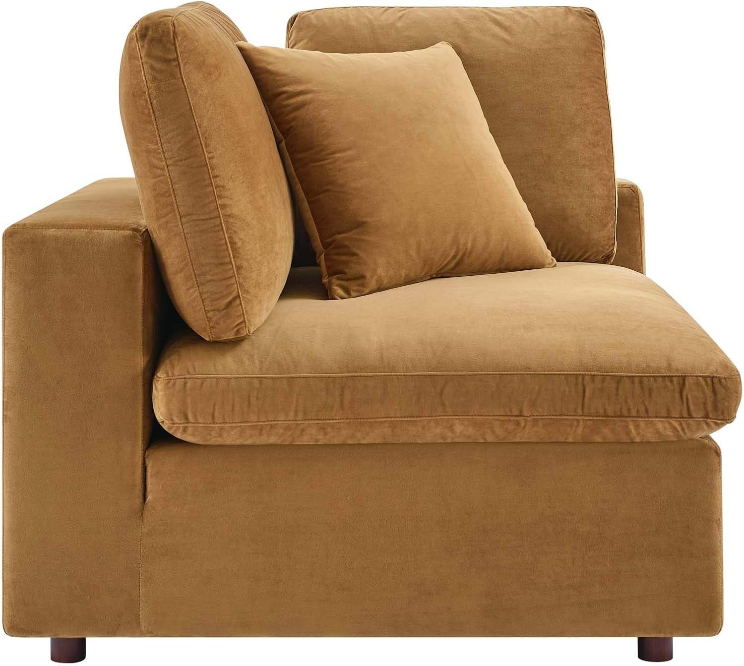 Modway Commix Down Filled Overstuffed Performance Velvet Corner Chair in Cognac