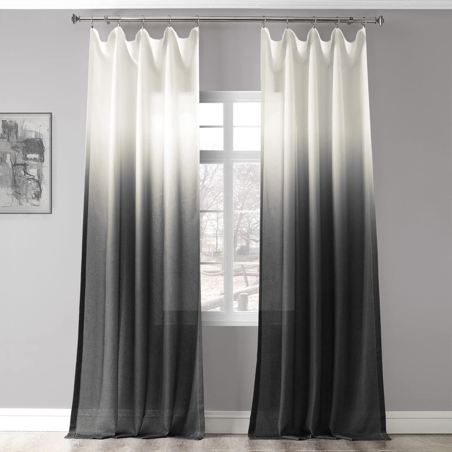 Ombre Black Faux Linen Sheer Curtain (1 Panel), Ombre Black, 50W X 96L