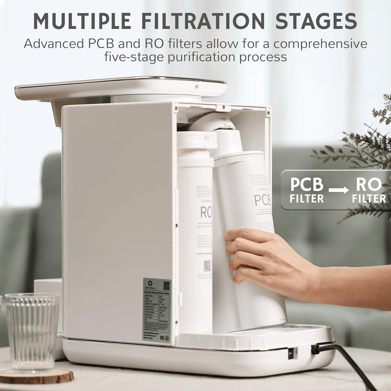 Airthereal 6L Countertop Reverse Osmosis Water Filter, Instant Hot Water Dispenser with Adjustable Water Volume and Temperatures, Child Lock, 5-Stage Purification, 3:1 Low Drain Ratio, Pristine Pro6H