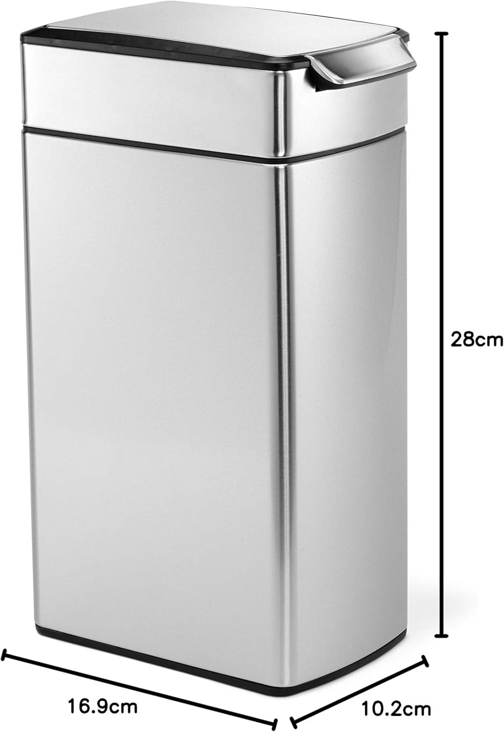 simplehuman 40 Liter / 10.6 Gallon Slim Touch-Bar Kitchen Trash Can, Brushed Stainless Steel