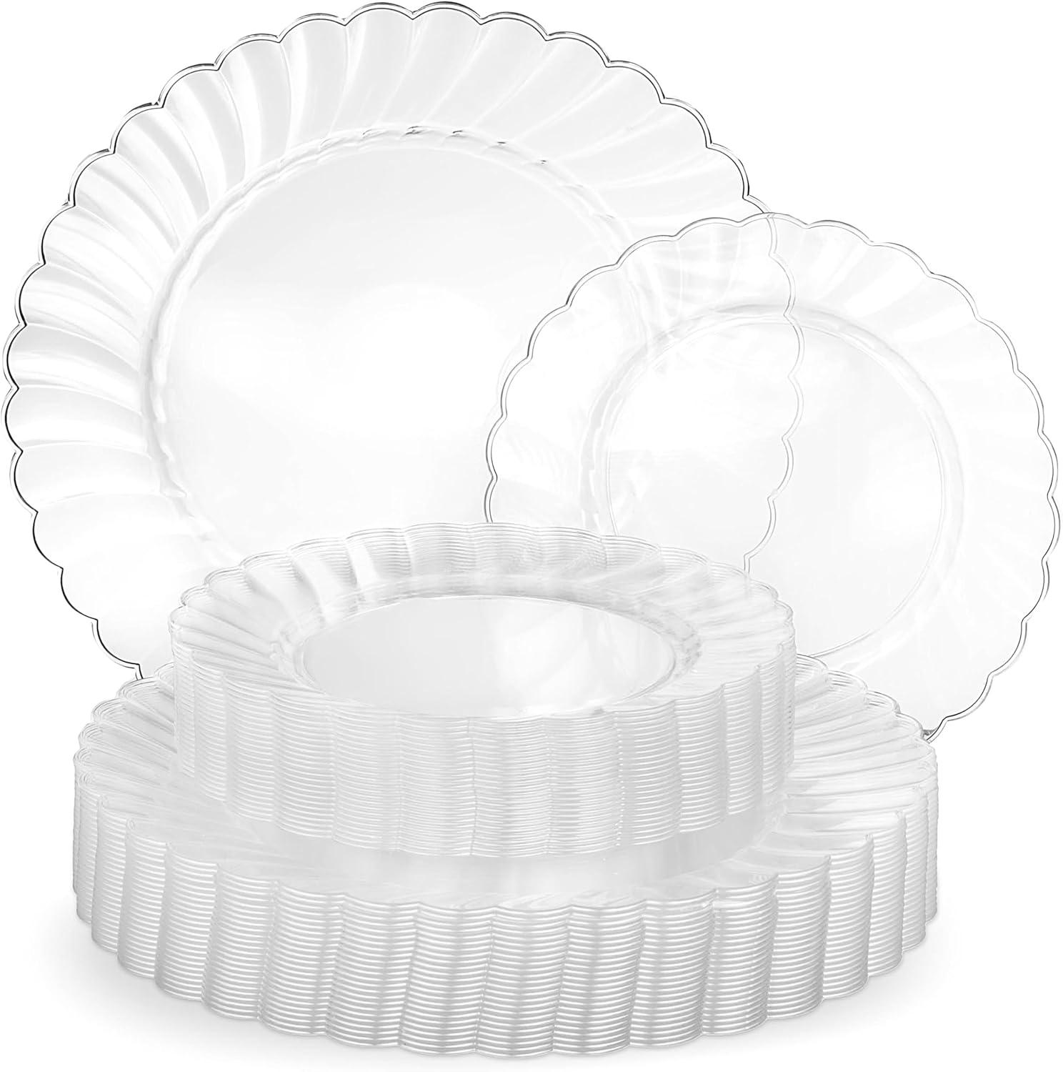 Perfect Settings Tableware 50 Pcs Clear Plastic Disposable Party Dinnerware Combo Set Dinner and Salad Size Plates (Set of 25)