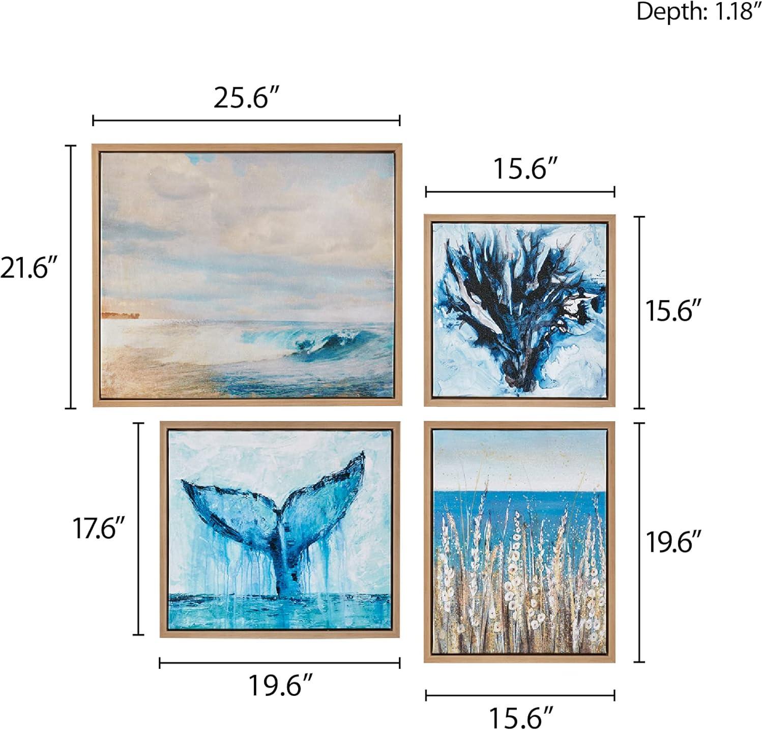 (Set of 4) Seascape Gel Coat Framed Canvas Set Blue