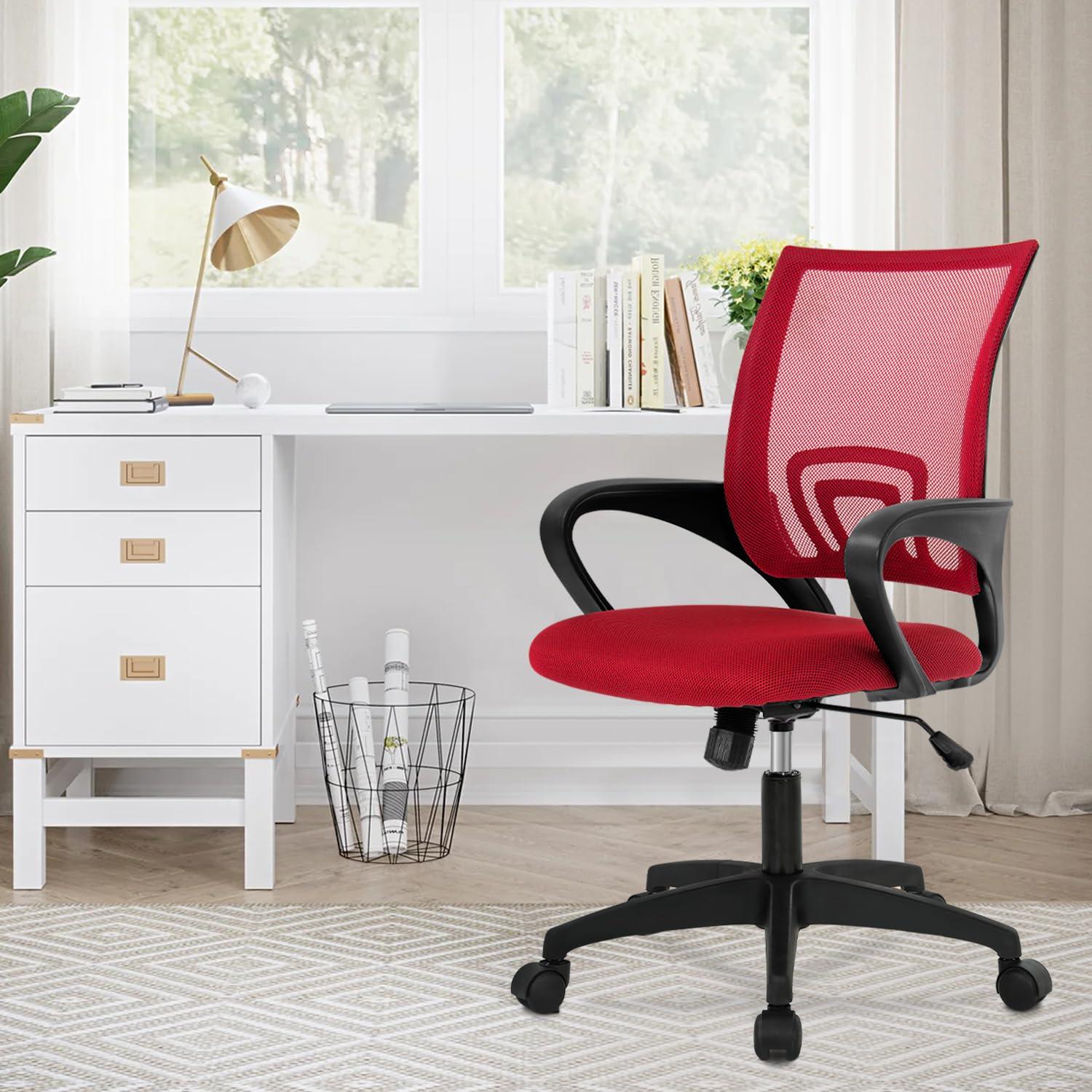 MarketLane Home Office Chair Ergonomic Desk Chair Mesh Computer Chair with Lumbar Support Armrest Executive Rolling Swivel Adjustable Mid Back Task Chair for Women Adults(Red)