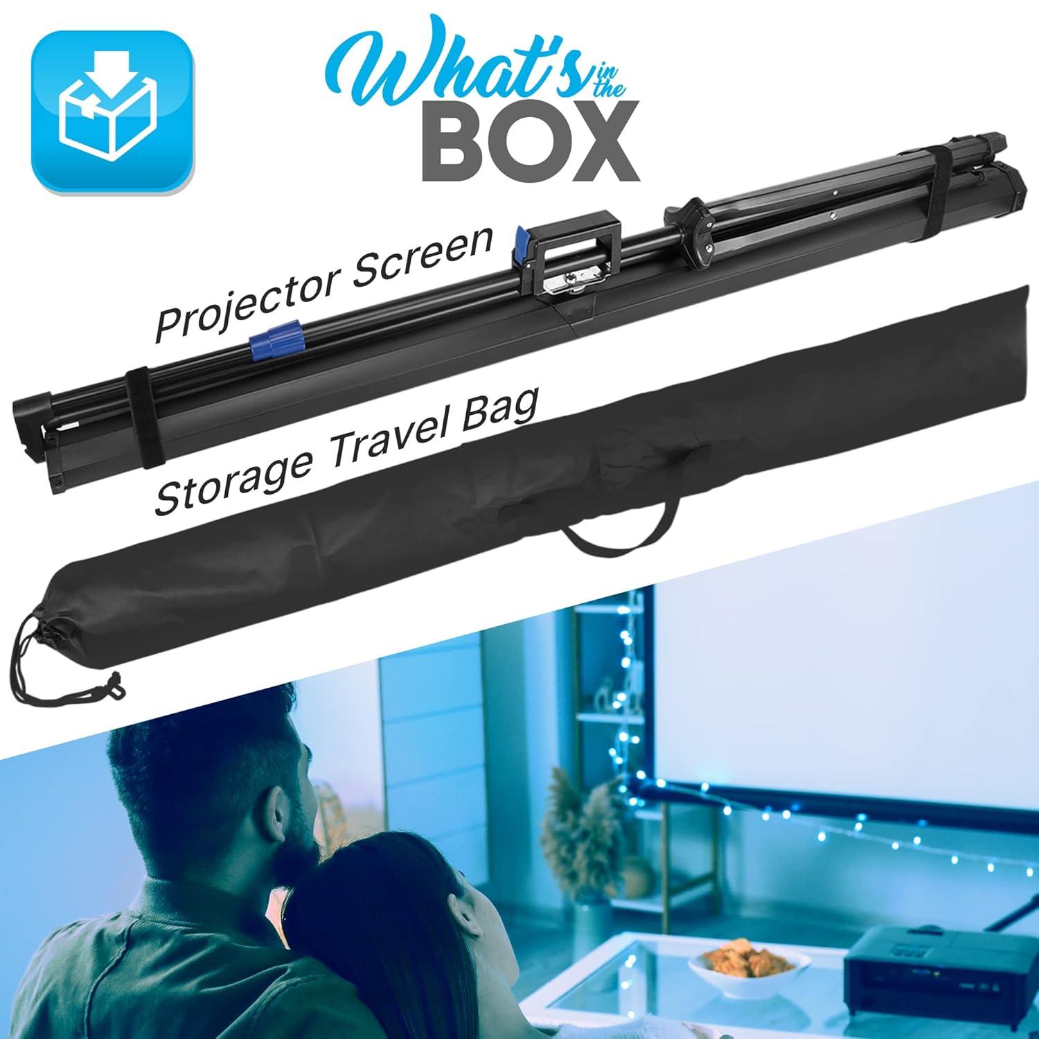 120" Portable Tripod Projector Screen for Presentations with Easy Setup, Indoor/Outdoor Use, Compatible with All Projectors