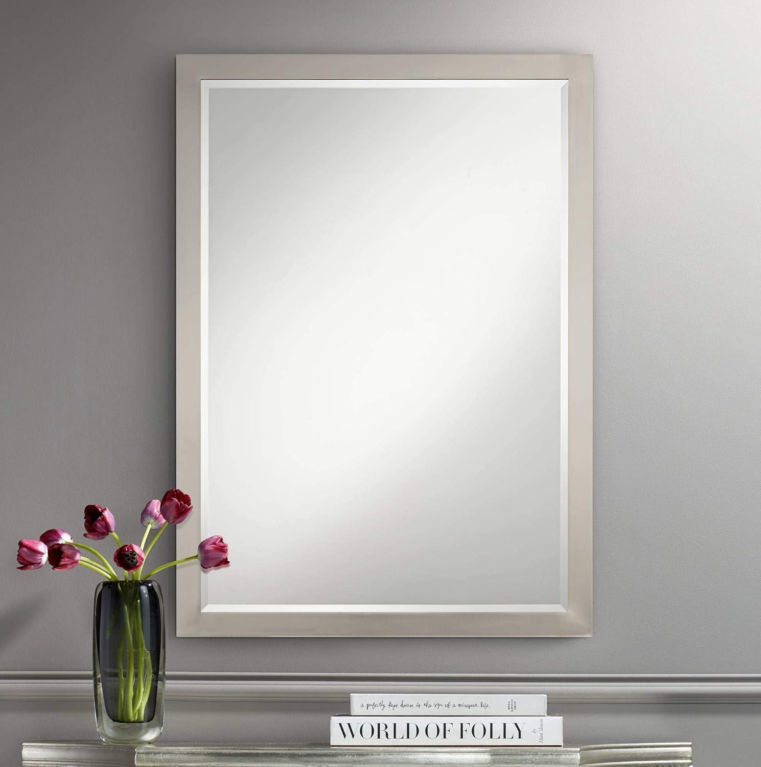 Metzeo 26" Rectangular Brushed Nickel Wall Mirror