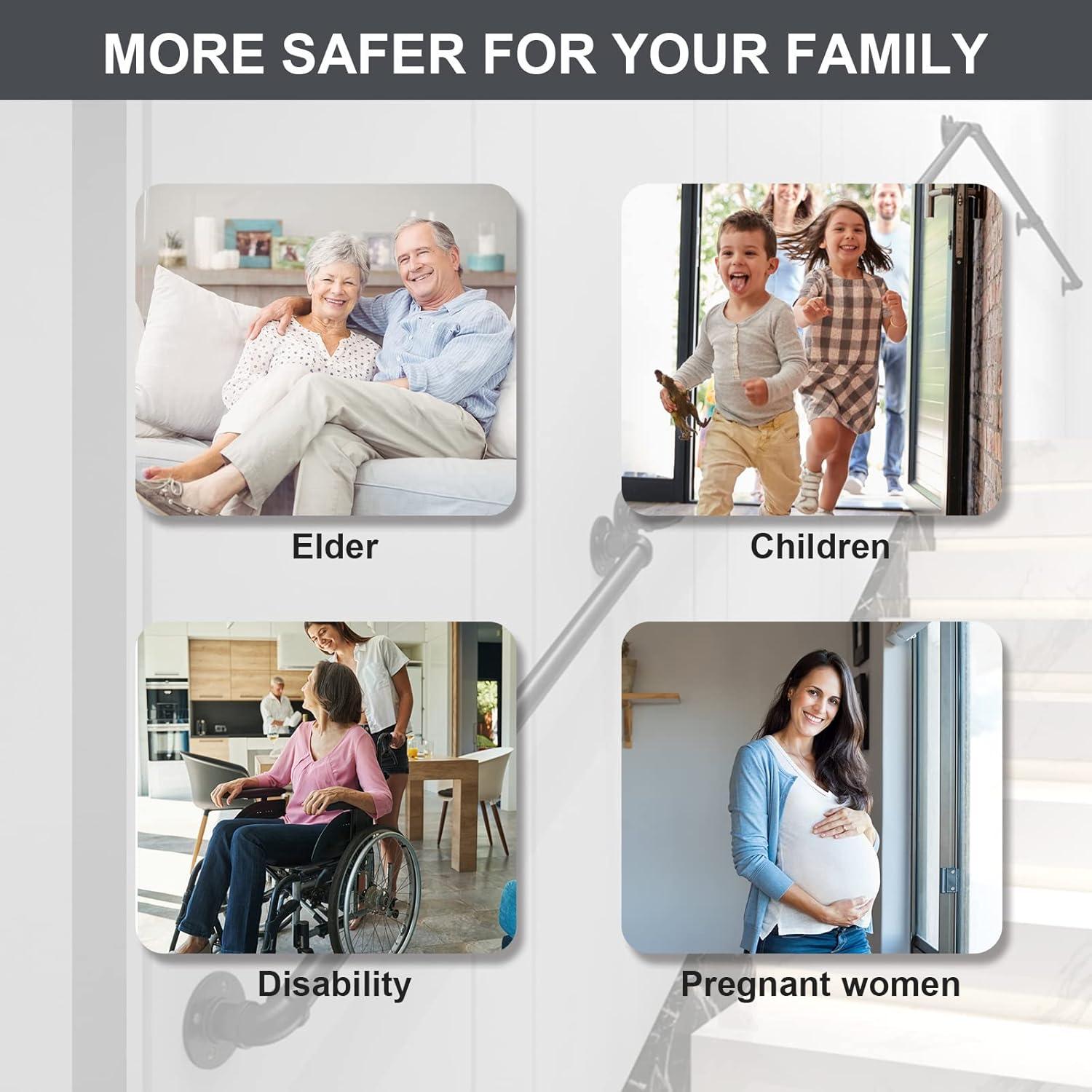 4FT Industrial Stair Railing Wall Mount Staircase Handrail φ1.3" Pipe Hand Rail for Steps Grab Bar Foot Rail Vintage Pipe Railing Black Deck Handrail for Outdoor Indoor Stairs Porch