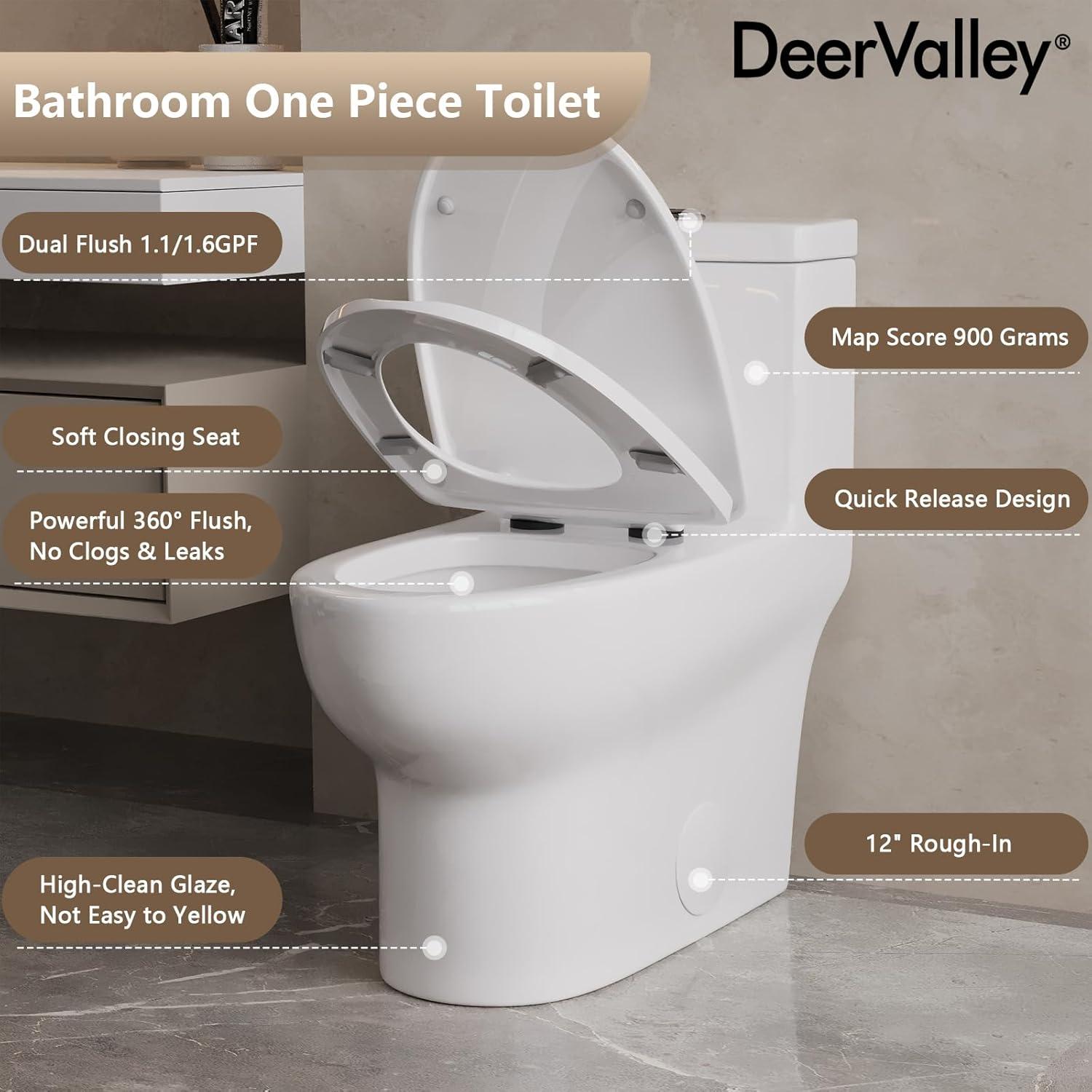 DeerValley Ally Standard Bathroom Toielt, Modern Toilet with Comfort Chair Height Floor Mounted(Seat Included) DV-1F026R