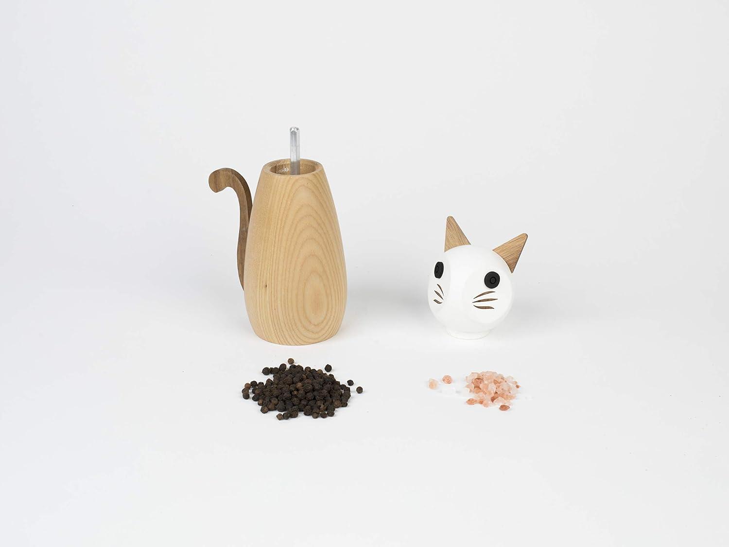 Cat-Shaped Wooden Salt and Pepper Mill Grinder