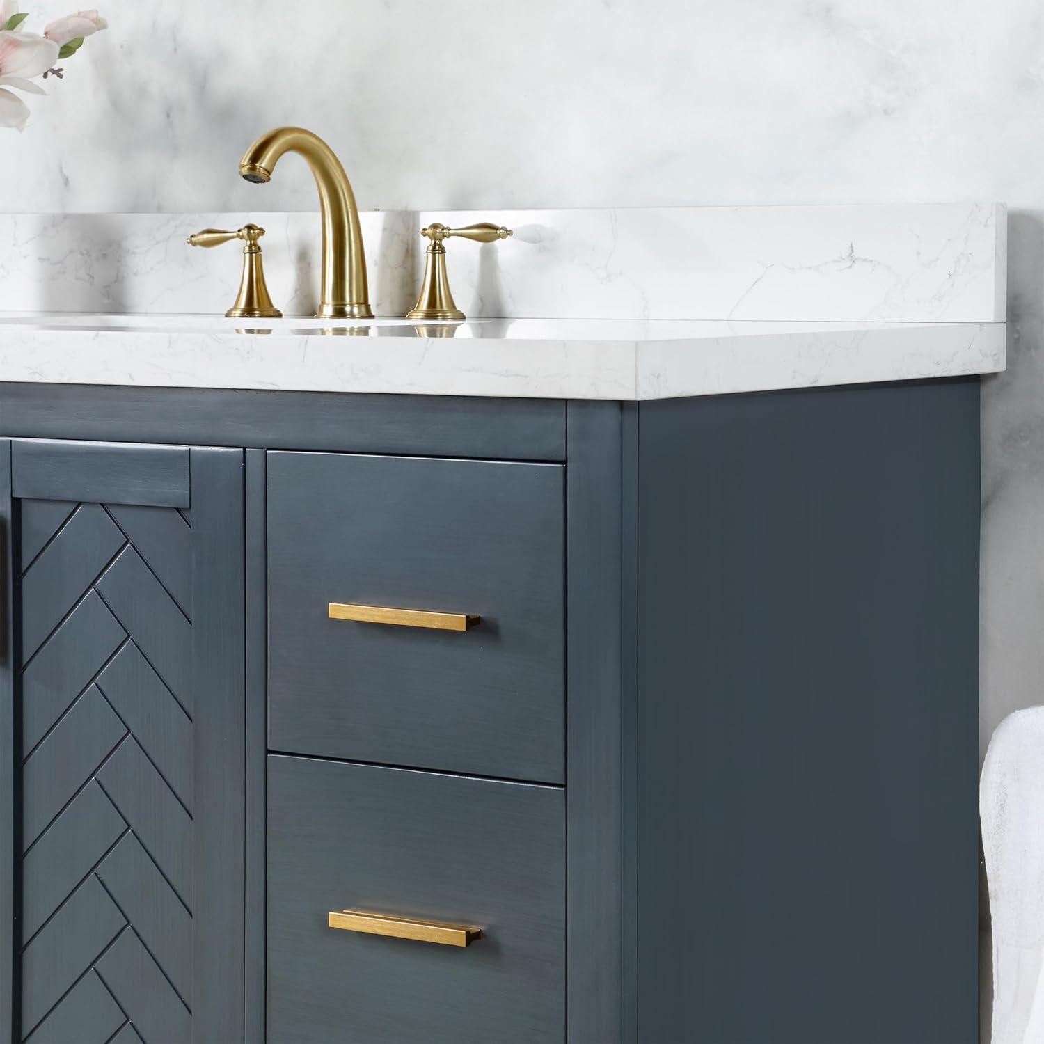 Altair Gazsi Wood Vanity with Composite Stone Top, 84" Black Oak, No Mirror