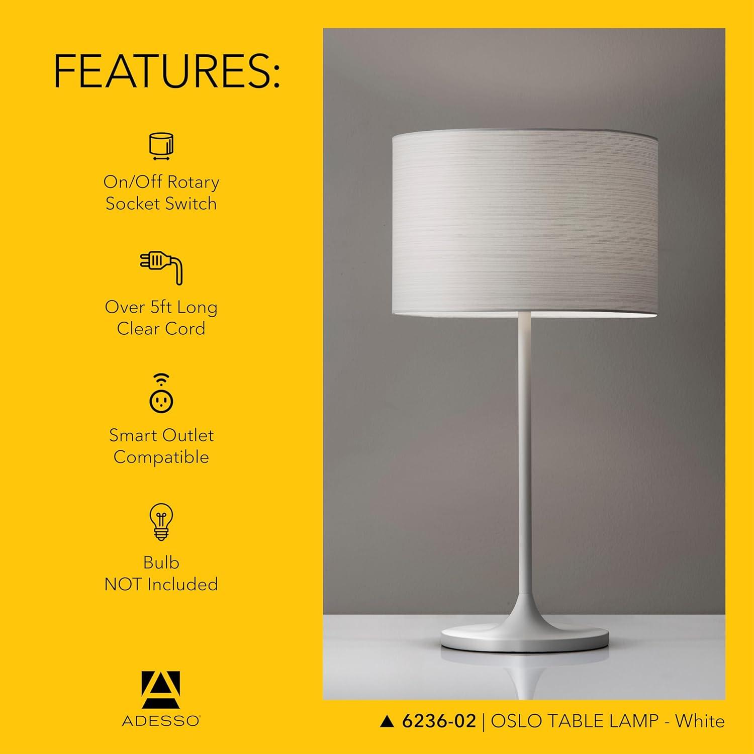 22.5" Oslo Collection Table Lamp White - Adesso: Scandinavian Design, Metal Base, Japanese Paper Shade