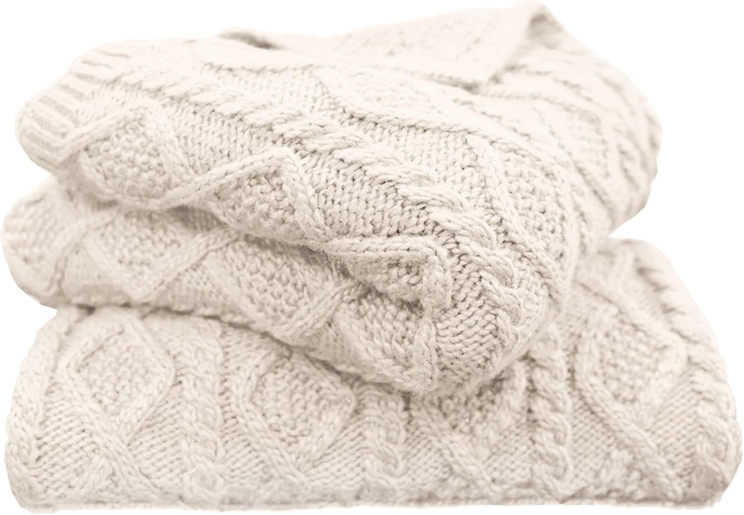 Cable Knit Wool Solid Textured Sweater Soft Classic Lodge Throw Blanket