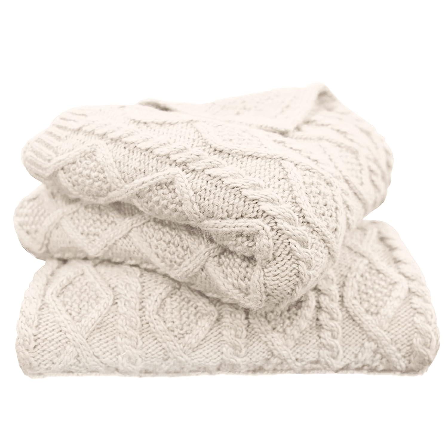 HiEnd Accents Cable Knit Wool Solid Textured Sweater Soft Classic Lodge Throw Blanket