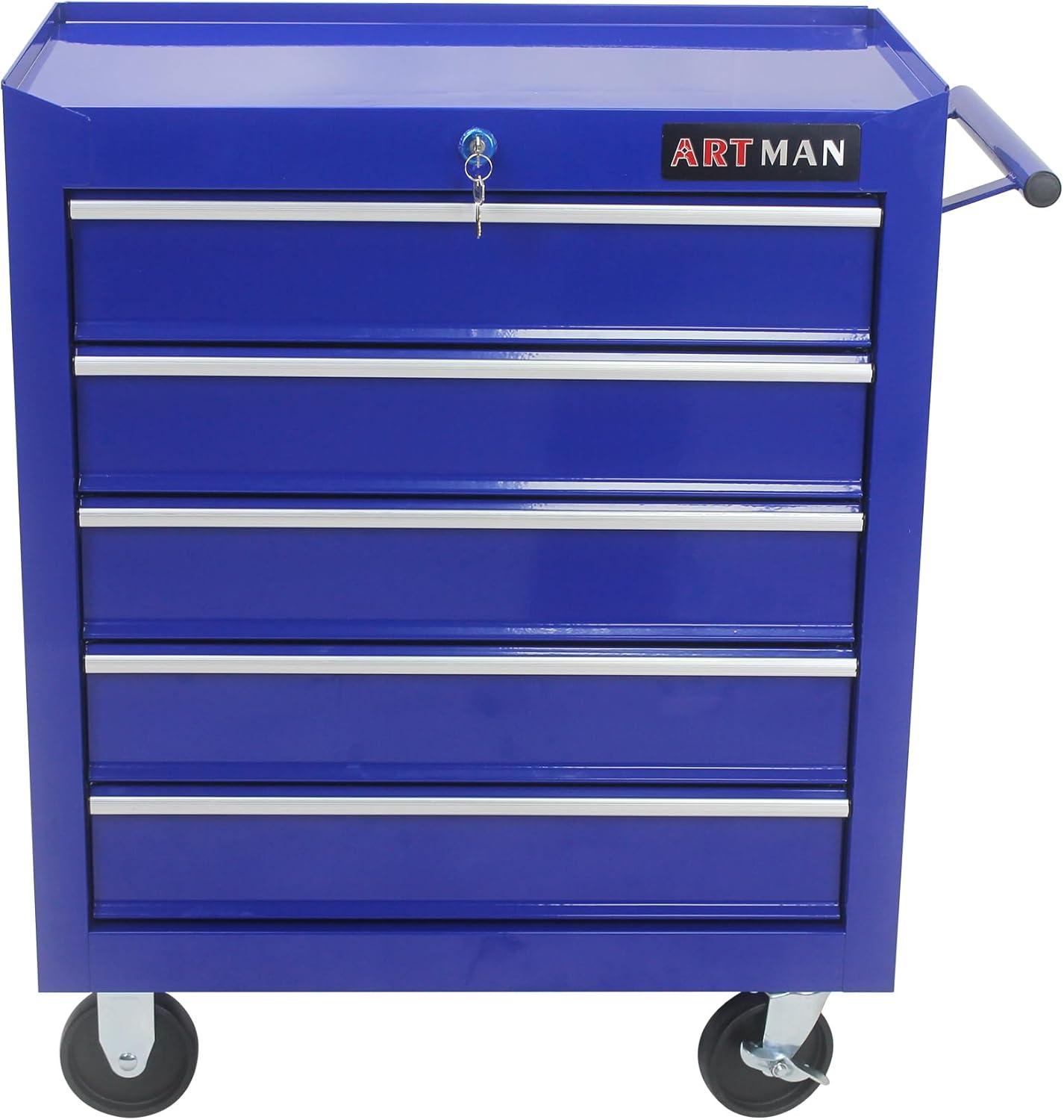 5 Large Drawers Tool Cart on Wheels,Rolling Tool Chest Tool Storage,Drawers Rolling Tool Trolley Organizer Tool Case for Garage, Warehouse, Workshop, Repair Shop (5 Large Drawers-29.3" H-Blue)