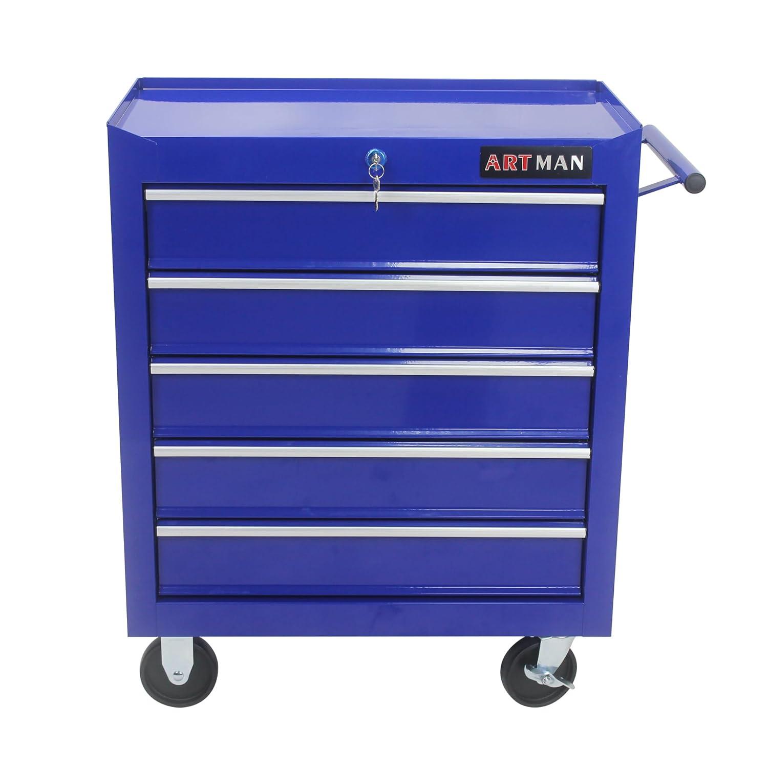 5 Large Drawers Tool Cart on Wheels,Rolling Tool Chest Tool Storage,Drawers Rolling Tool Trolley Organizer Tool Case for Garage, Warehouse, Workshop, Repair Shop (5 Large Drawers-29.3" H-Blue)