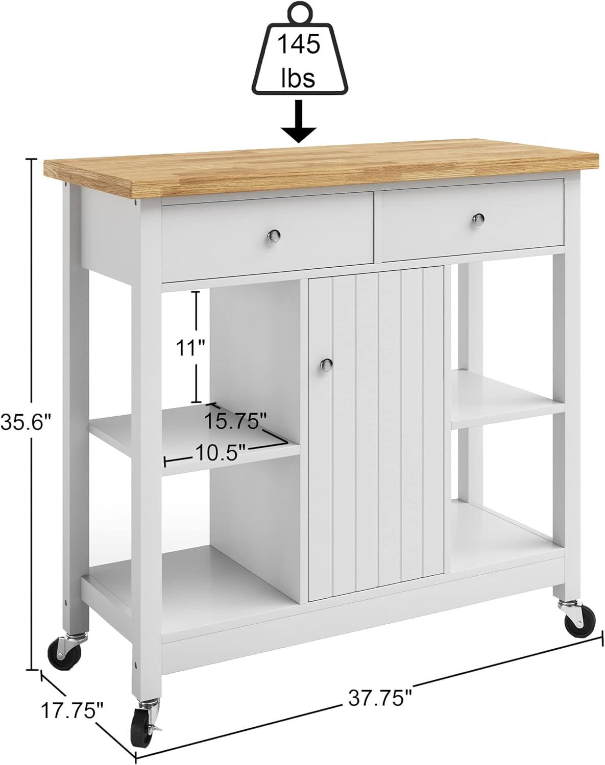 Kitchen Island with Drawers – Rolling Cart with Locking Casters – Use as Coffee Bar, Microwave Stand, or Shelves for Storage by Lavish Home (White)