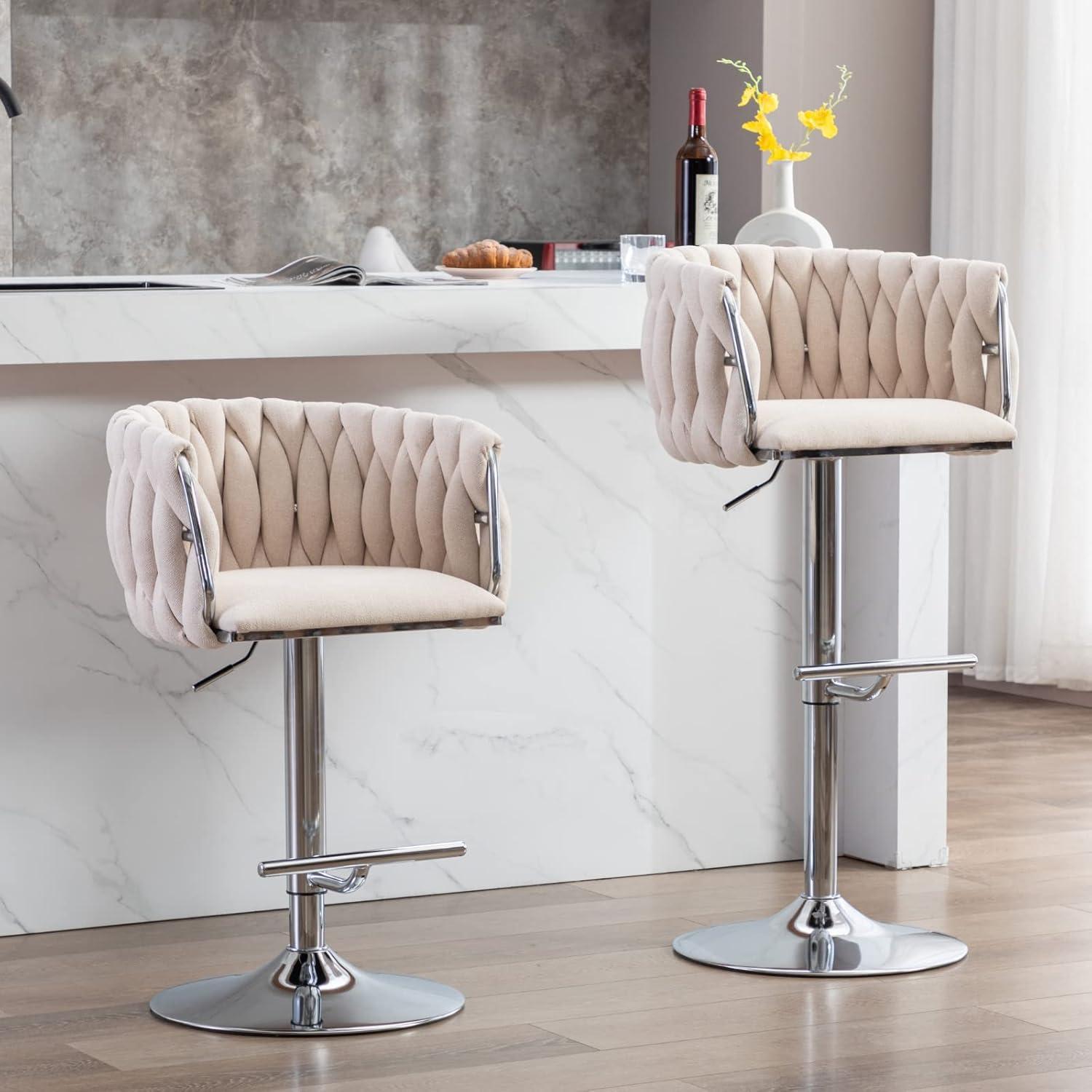 Velvet Bar Stools Set of 2, Counter Height Barstools with Low Back, Swivel Bar Stool for Kitchen Island, Pub (Black)