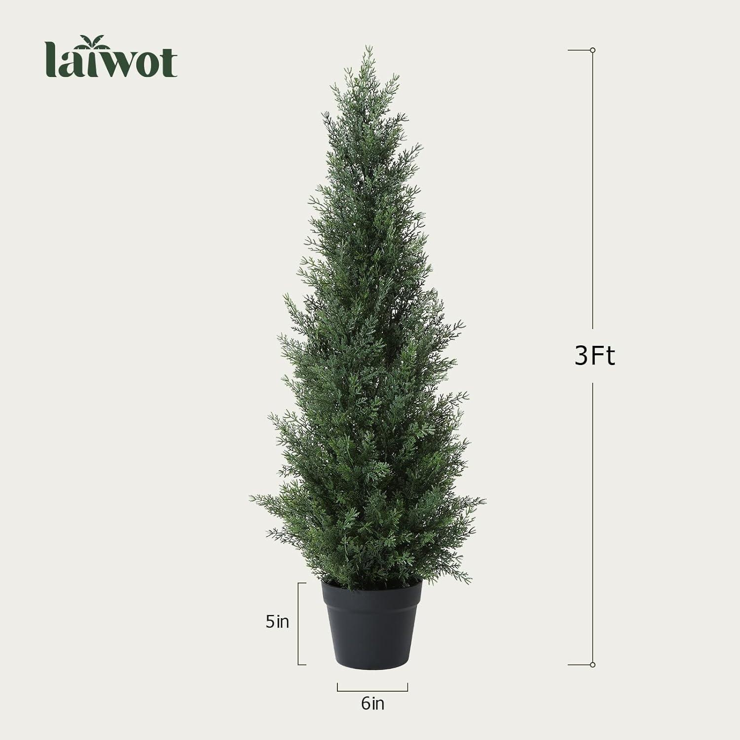 5ft Artificial Cedar Topiary Trees for Outdoors, Fake Cypress Plants with Solar Light String, Faux uv resistant Plants for Home Front Porch Decor, Housewarming Gift