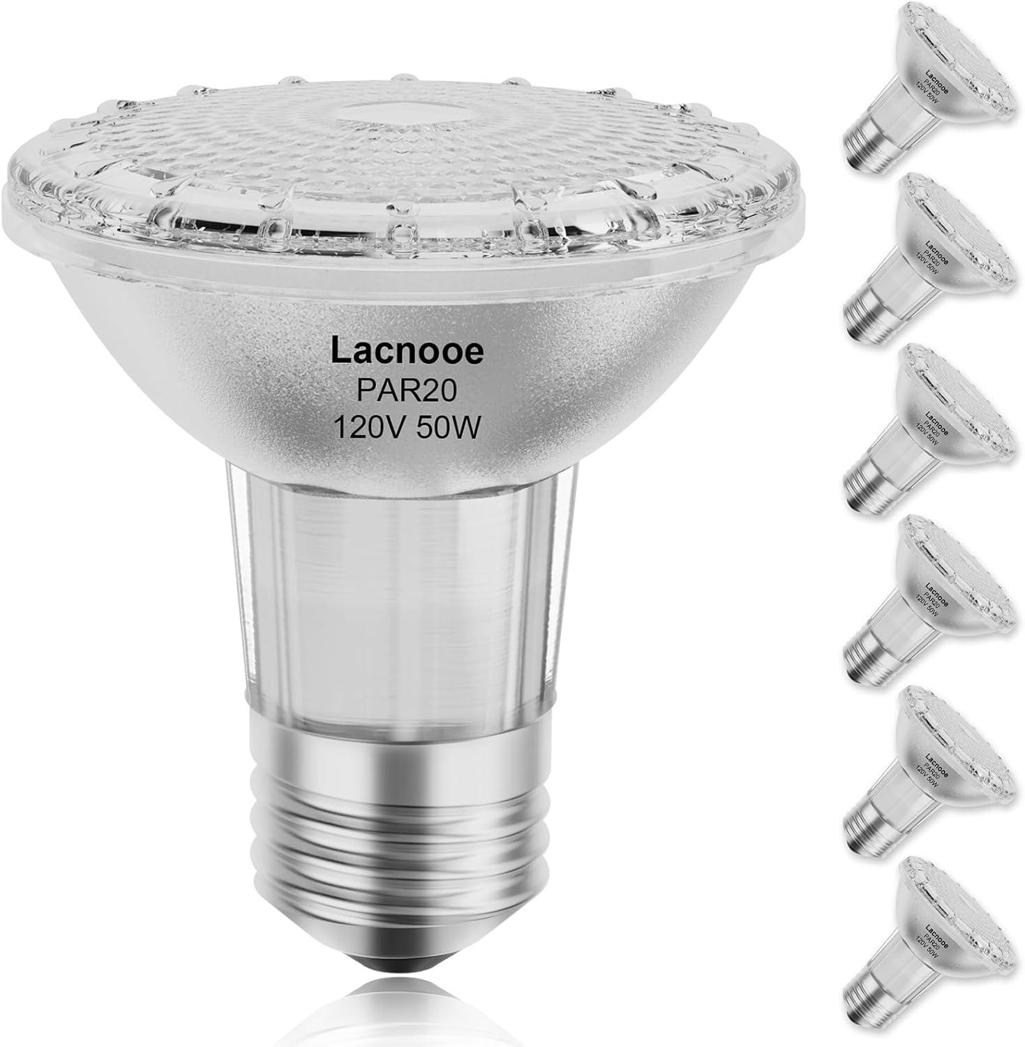 6PCS Par20 Halogen 50W 120V Dimmable, Long Lifespan E26 Par20 Light Bulb with 3000K Warm White for Indoor/Outdoor