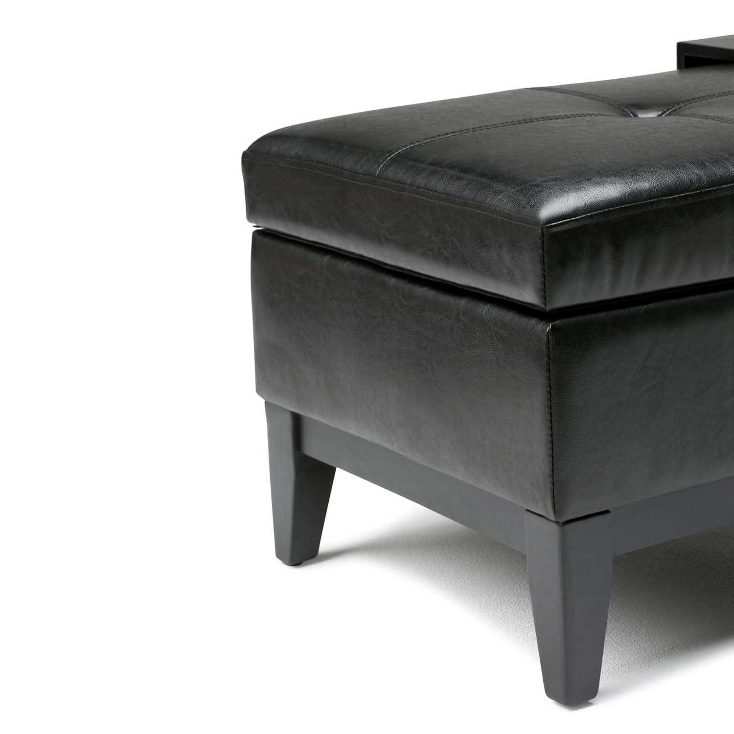 Simpli Home Oregon 42"W Upholstered Storage Ottoman Bench with Lift-Top Lid and Tray