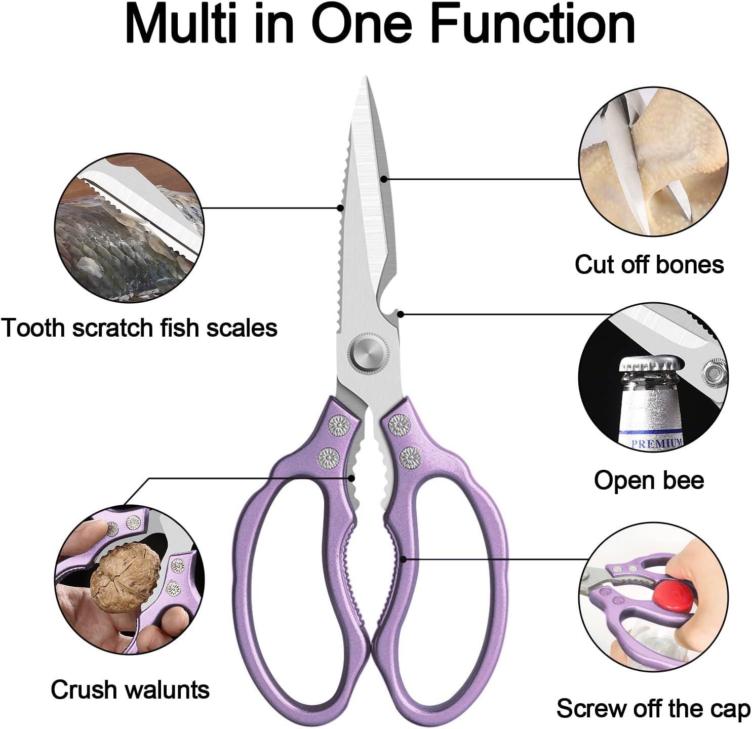 charext Kitchen Scissors, Sharp Kitchen Shears Dishwasher Safe Heavy Duty,Purple Kitchen Accessories Cooking Shears for Kitchen Meat Chicken Fish Poultry Herb Bread (Purple)