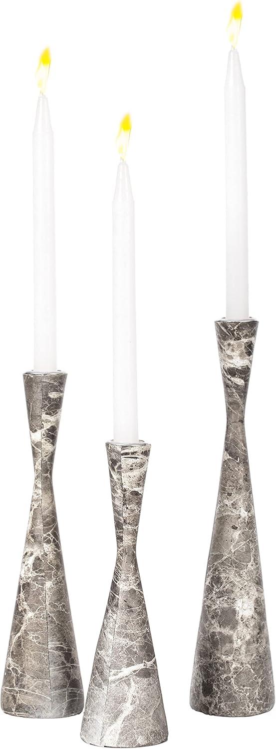 Ivy Bronx Marble Resin Candle Holders - 3 Set Taper Candlesticks for Home Decor, Gray