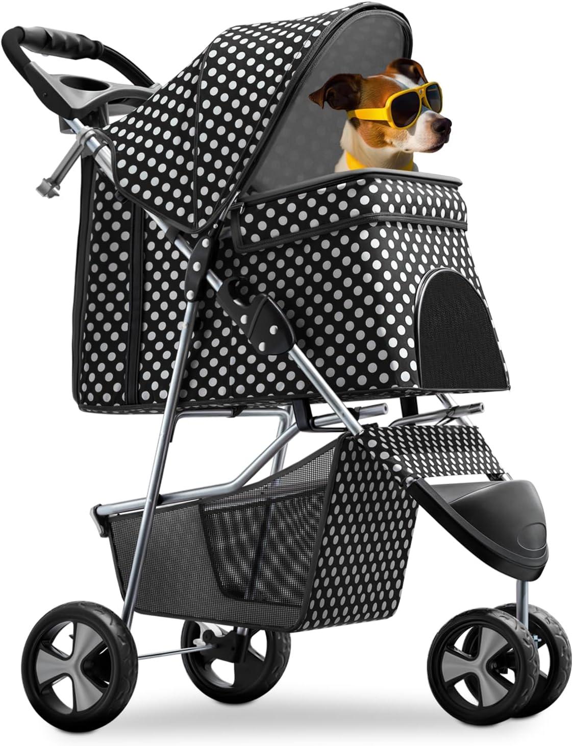 Pet Stroller Dog Cat Stroller Foldable Stroller With Adjustable Canopy