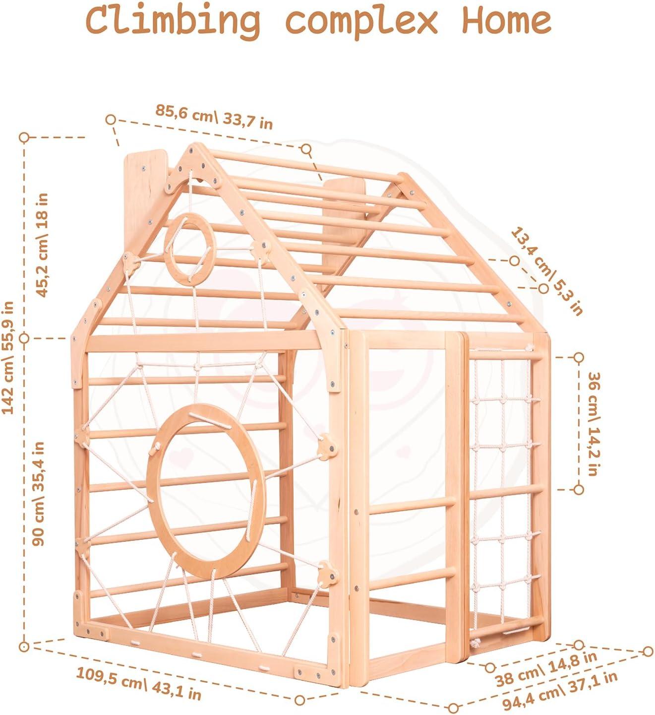 Natural Wood Indoor Climbing Playhouse with Slide