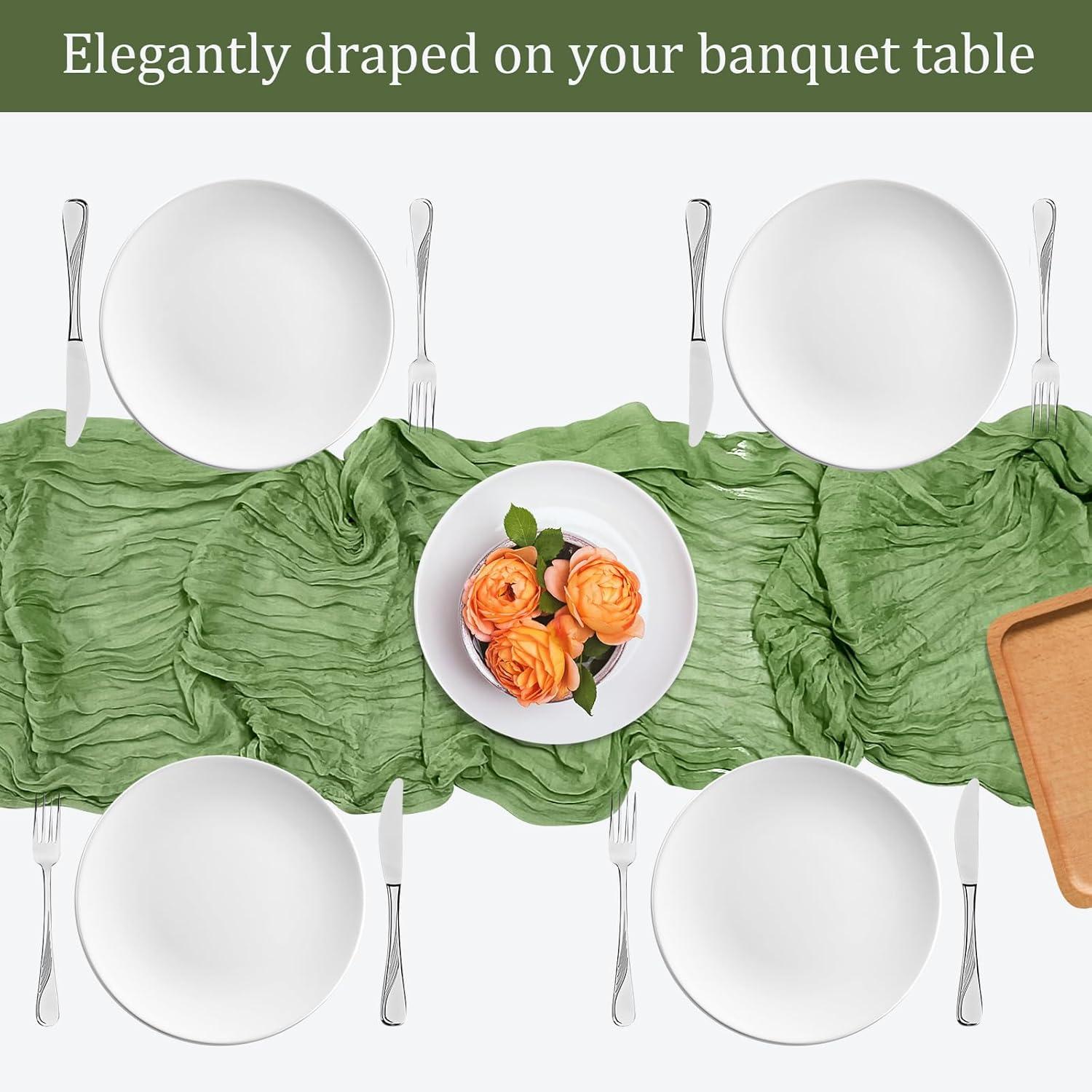 Mint Green Cheesecloth Table Runner 6 Pack 35" Boho Gauze Runner 120 inches Long Tablecloth Runner Rustic Sheer Fabric Bulk for Baby Shower Wedding Bridal Birthday Party Table Decorations