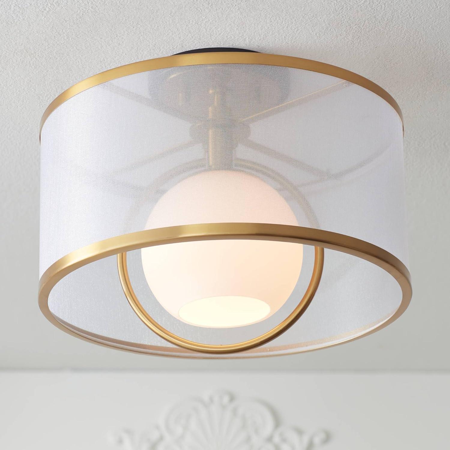 Artisanal Brass & Glass 17" Art Deco Drum Ceiling Light