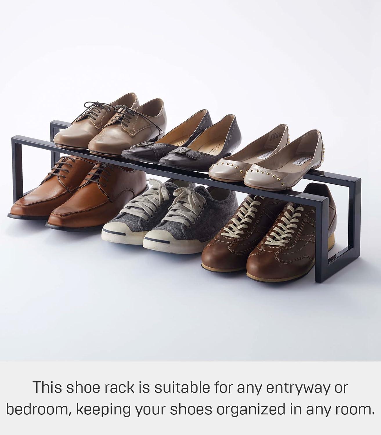 Yamazaki Home Adjustable Shoe Rack, Small, Steel,Holds 4 to 8 shoes, Expandable, Stackable